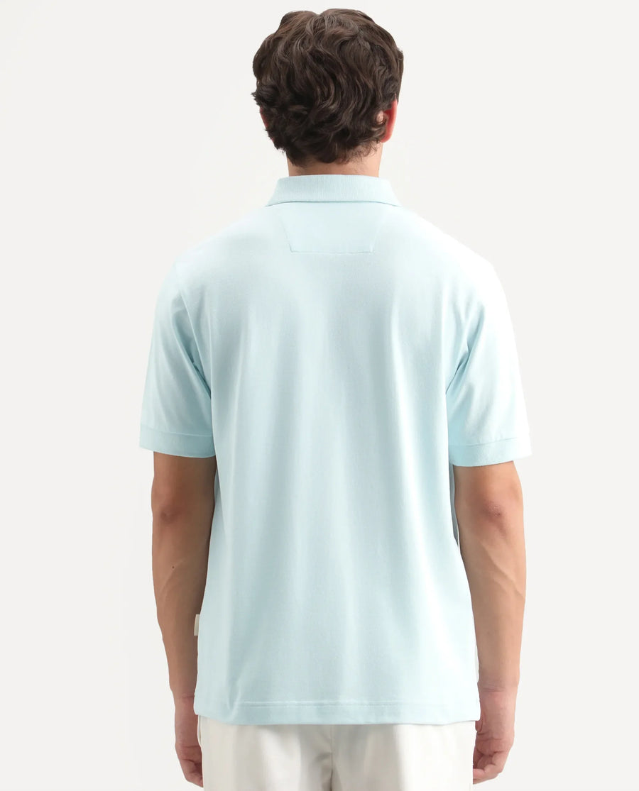 Rare Rabbit Men's Jefra-1 Light Blue Cotton Blend Regular Fit Half Sleeves Graphic Print Polo