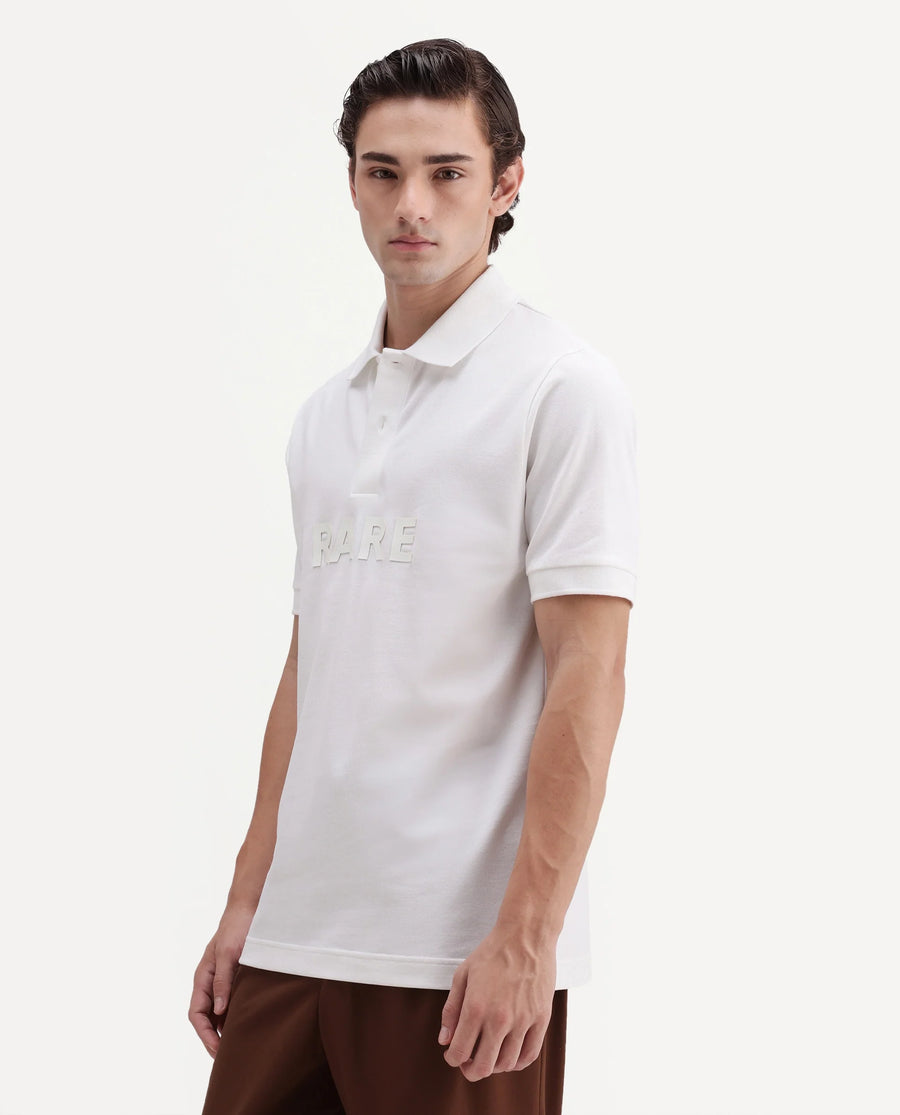 Rare Rabbit Men's Gael White Cotton Blend Spread Collar Regular Graphic Print Polo
