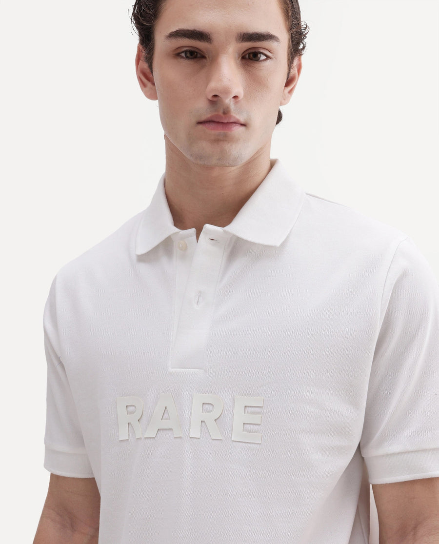 Rare Rabbit Men's Gael White Cotton Blend Spread Collar Regular Graphic Print Polo