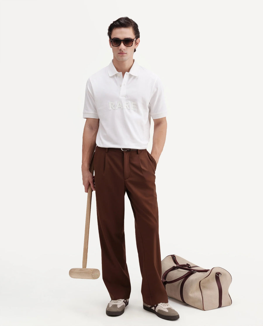 Rare Rabbit Men's Gael White Cotton Blend Spread Collar Regular Graphic Print Polo