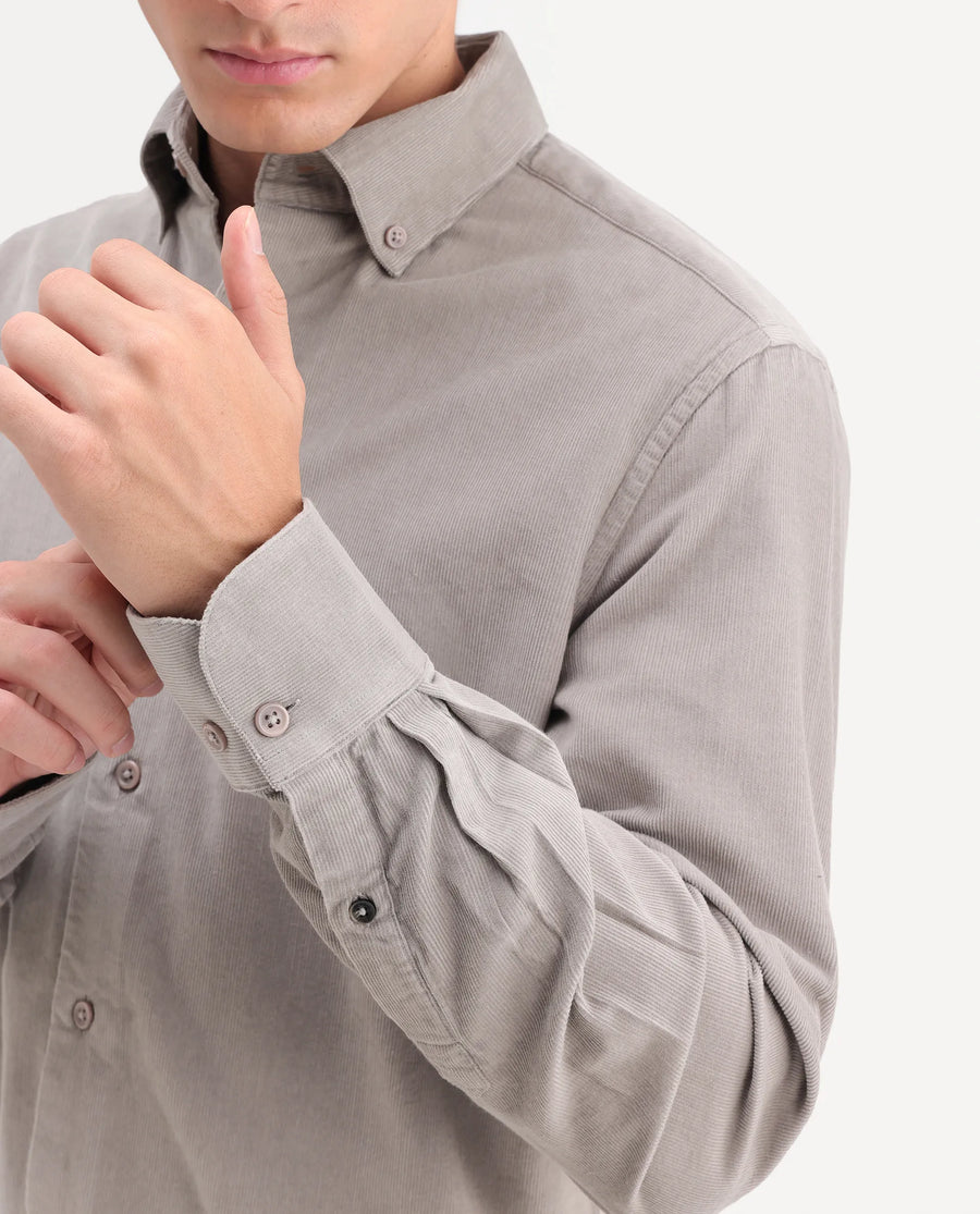 Rare Rabbit Men's Buita-On Dusky Grey Cotton Fabric Button-Down Collar Regular Fit Plain Shirt