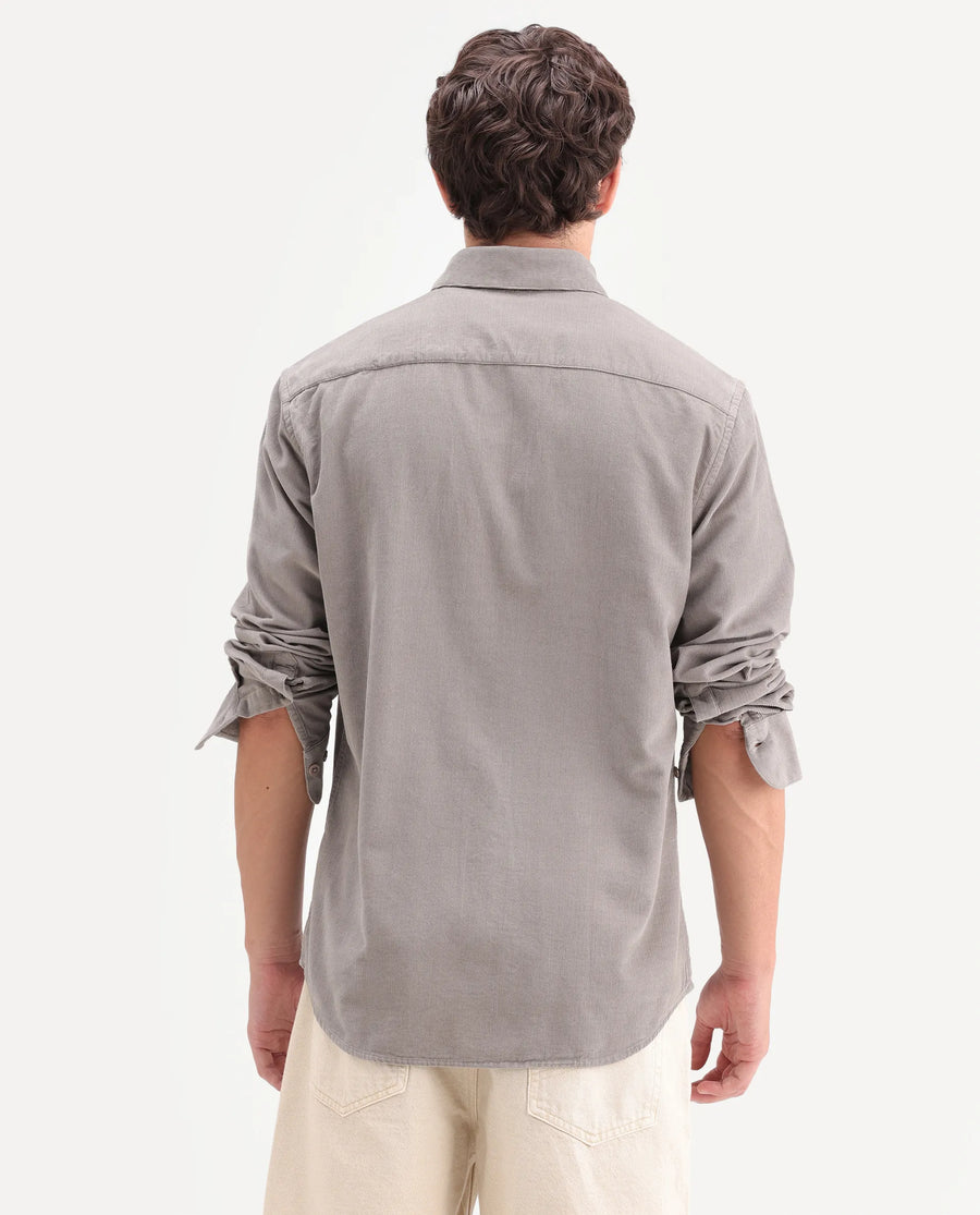 Rare Rabbit Men's Buita-On Dusky Grey Cotton Fabric Button-Down Collar Regular Fit Plain Shirt
