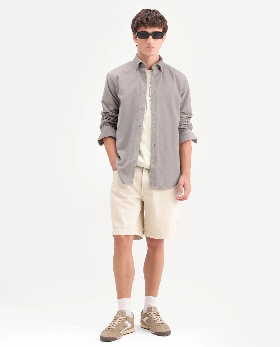 Rare Rabbit Men's Buita-On Dusky Grey Cotton Fabric Button-Down Collar Regular Fit Plain Shirt