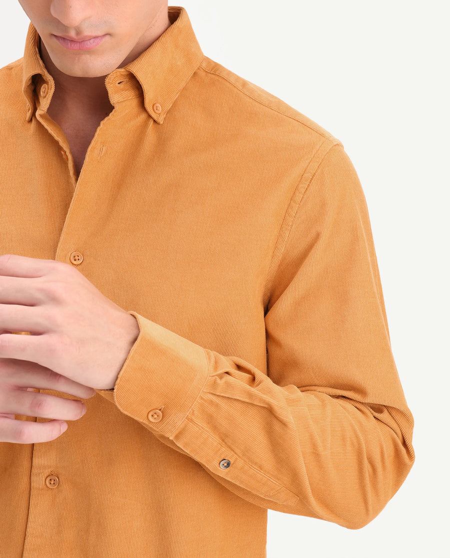 Rare Rabbit Men's Buita-On Mustard Cotton Fabric Button-Down Collar Regular Fit Plain Shirt