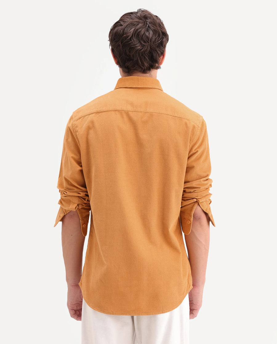 Rare Rabbit Men's Buita-On Mustard Cotton Fabric Button-Down Collar Regular Fit Plain Shirt