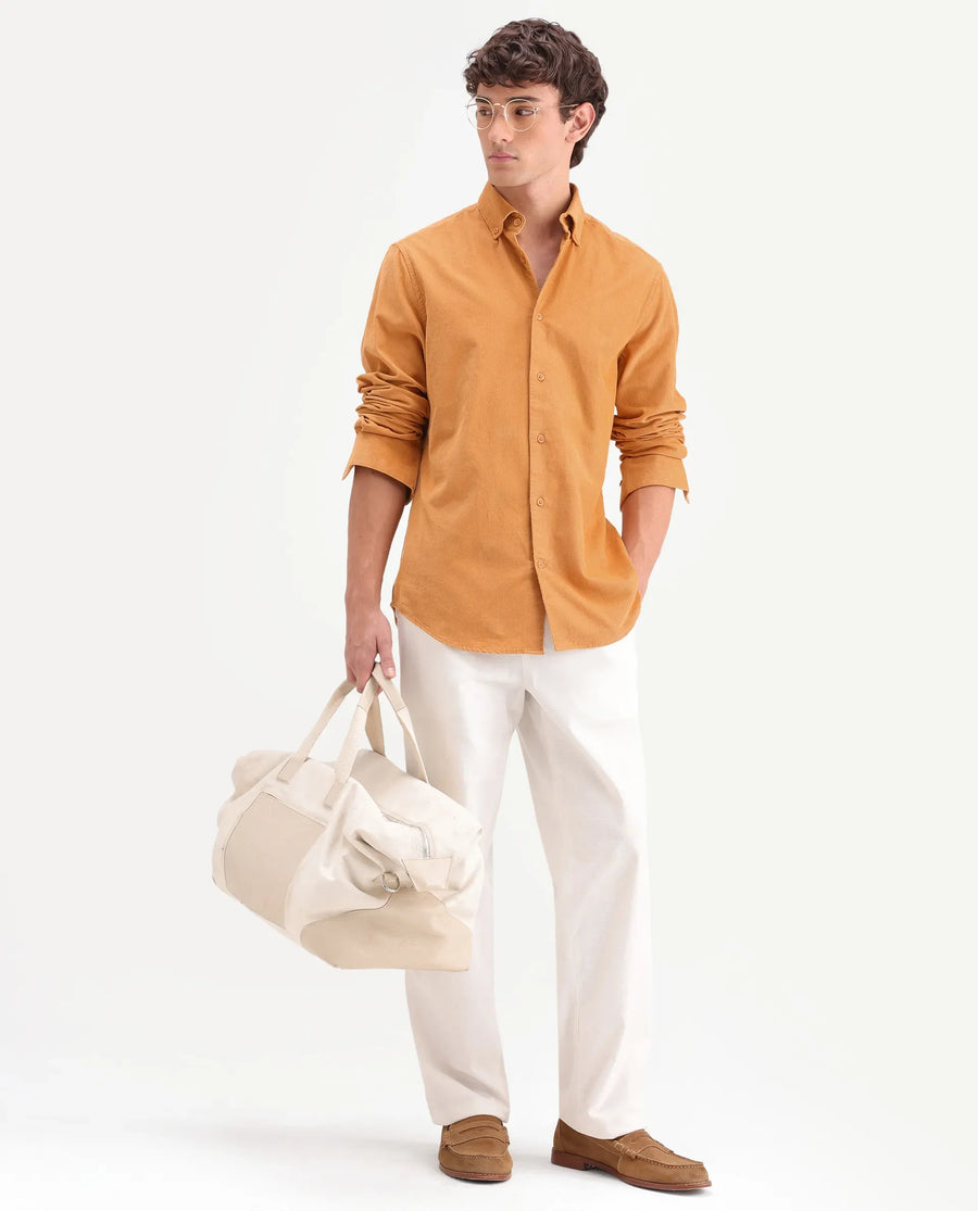 Rare Rabbit Men's Buita-On Mustard Cotton Fabric Button-Down Collar Regular Fit Plain Shirt
