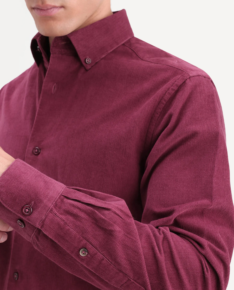 Rare Rabbit Men's Buita-On Red Cotton Fabric Button-Down Collar Regular Fit Plain Shirt