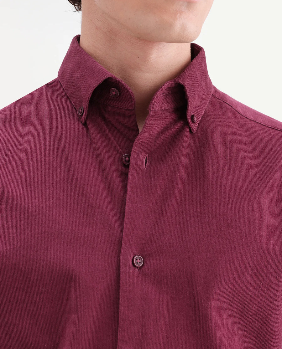 Rare Rabbit Men's Buita-On Red Cotton Fabric Button-Down Collar Regular Fit Plain Shirt