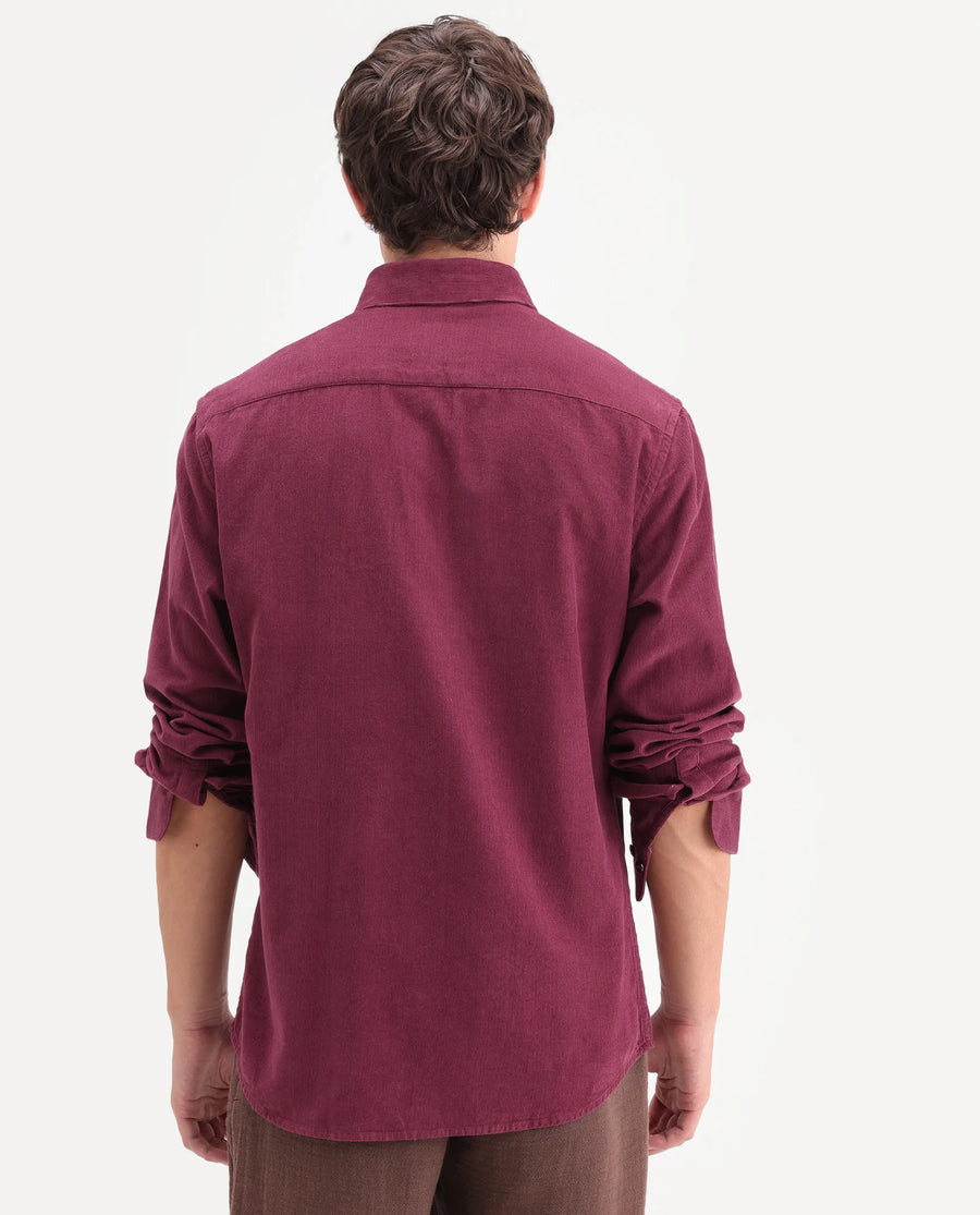 Rare Rabbit Men's Buita-On Red Cotton Fabric Button-Down Collar Regular Fit Plain Shirt