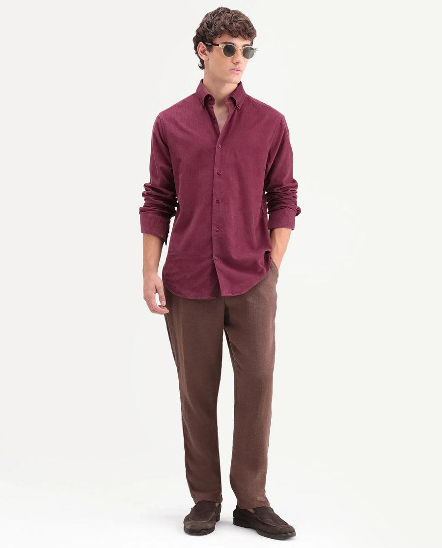 Rare Rabbit Men's Buita-On Red Cotton Fabric Button-Down Collar Regular Fit Plain Shirt