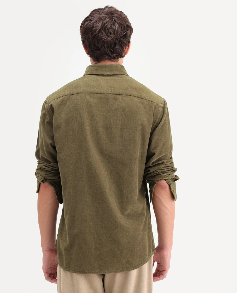 Rare Rabbit Men's Buita-On Light Green Cotton Fabric Button-Down Collar Regular Fit Plain Shirt