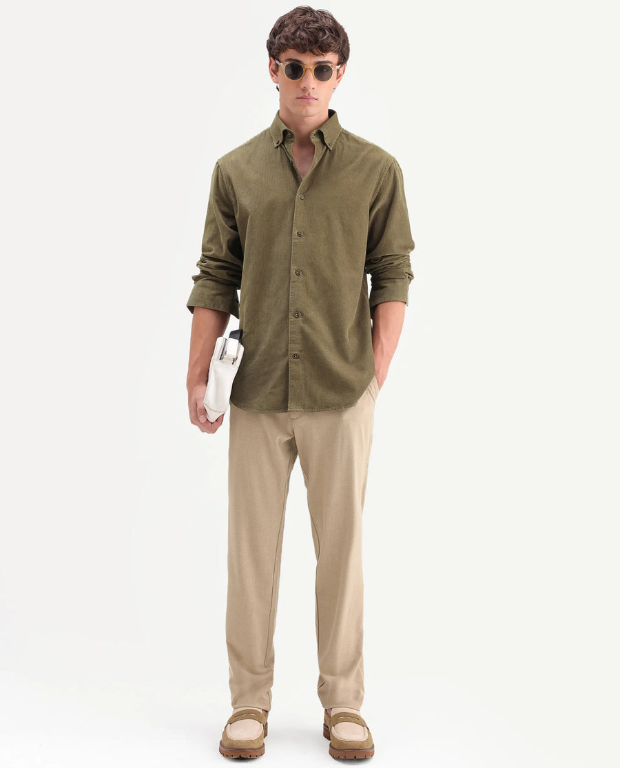 Rare Rabbit Men's Buita-On Light Green Cotton Fabric Button-Down Collar Regular Fit Plain Shirt