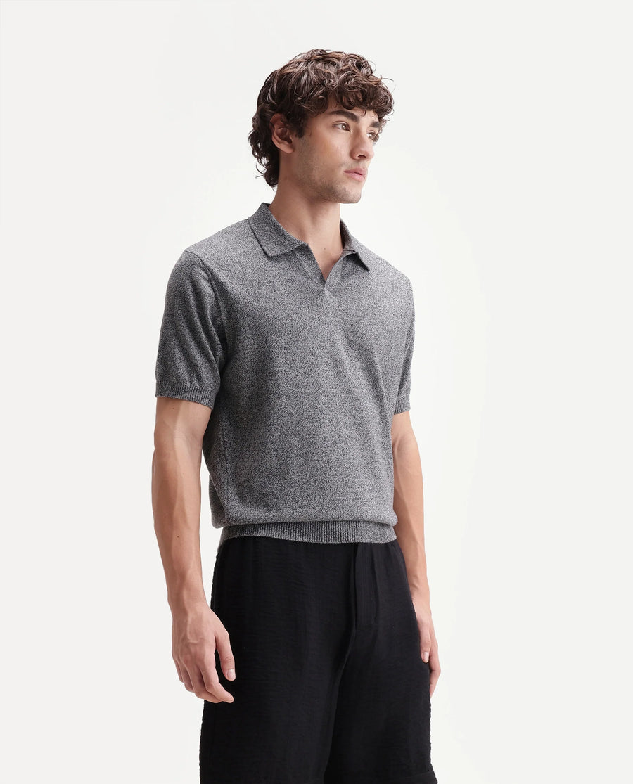 Rare Rabbit Men's Aldro Black Cotton Blend Johnny Collar Regular Plain Polo