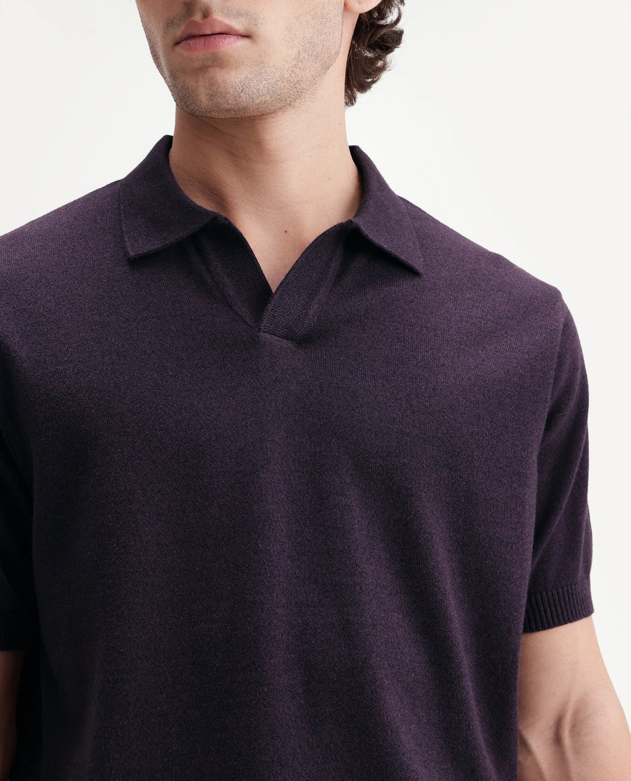 Rare Rabbit Men's Aldro Dark Purple Cotton Blend Johnny Collar Regular Plain Polo