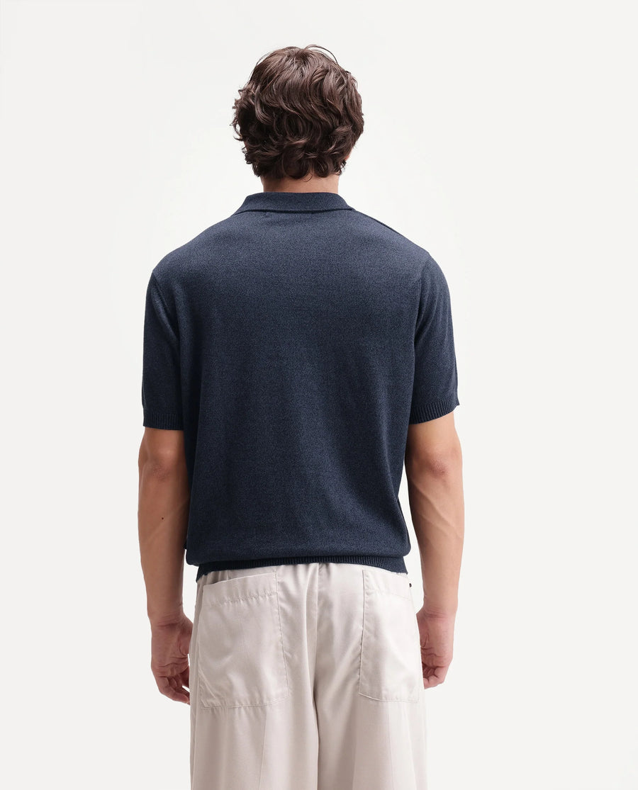 Rare Rabbit Men's Aldro Blue Cotton Blend Johnny Collar Regular Plain Polo