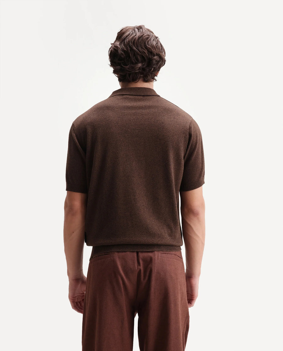 Rare Rabbit Men's Aldro Brown Cotton Blend Johnny Collar Regular Plain Polo