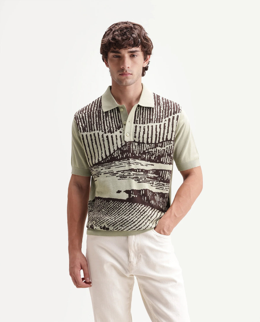 Rare Rabbit Men's Prito Pastel Green Cotton Spread Collar Regular Plain Polo