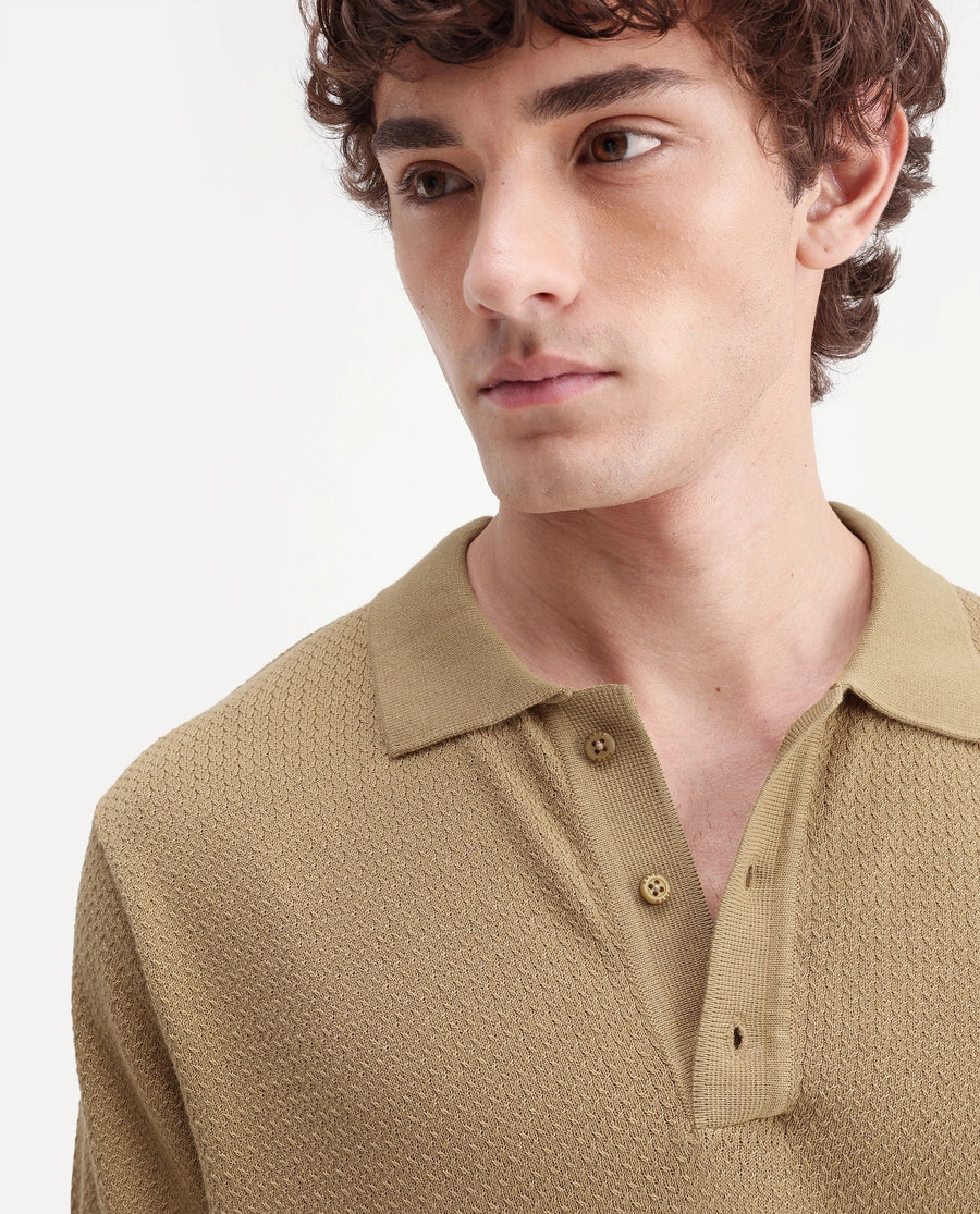 Rare Rabbit Men's Tine Mustard Cotton Regular Short Sleeves Polo Textured Shirt