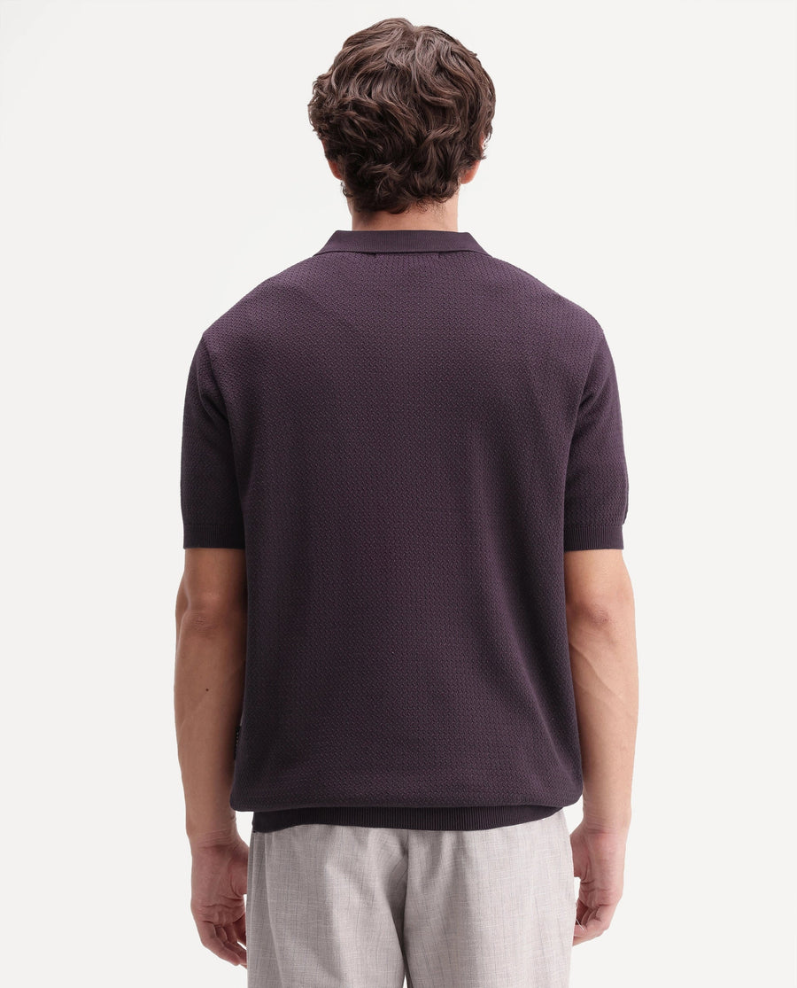 Rare Rabbit Men's Tine Dark Purple Cotton Regular Short Sleeves Polo Textured Shirt