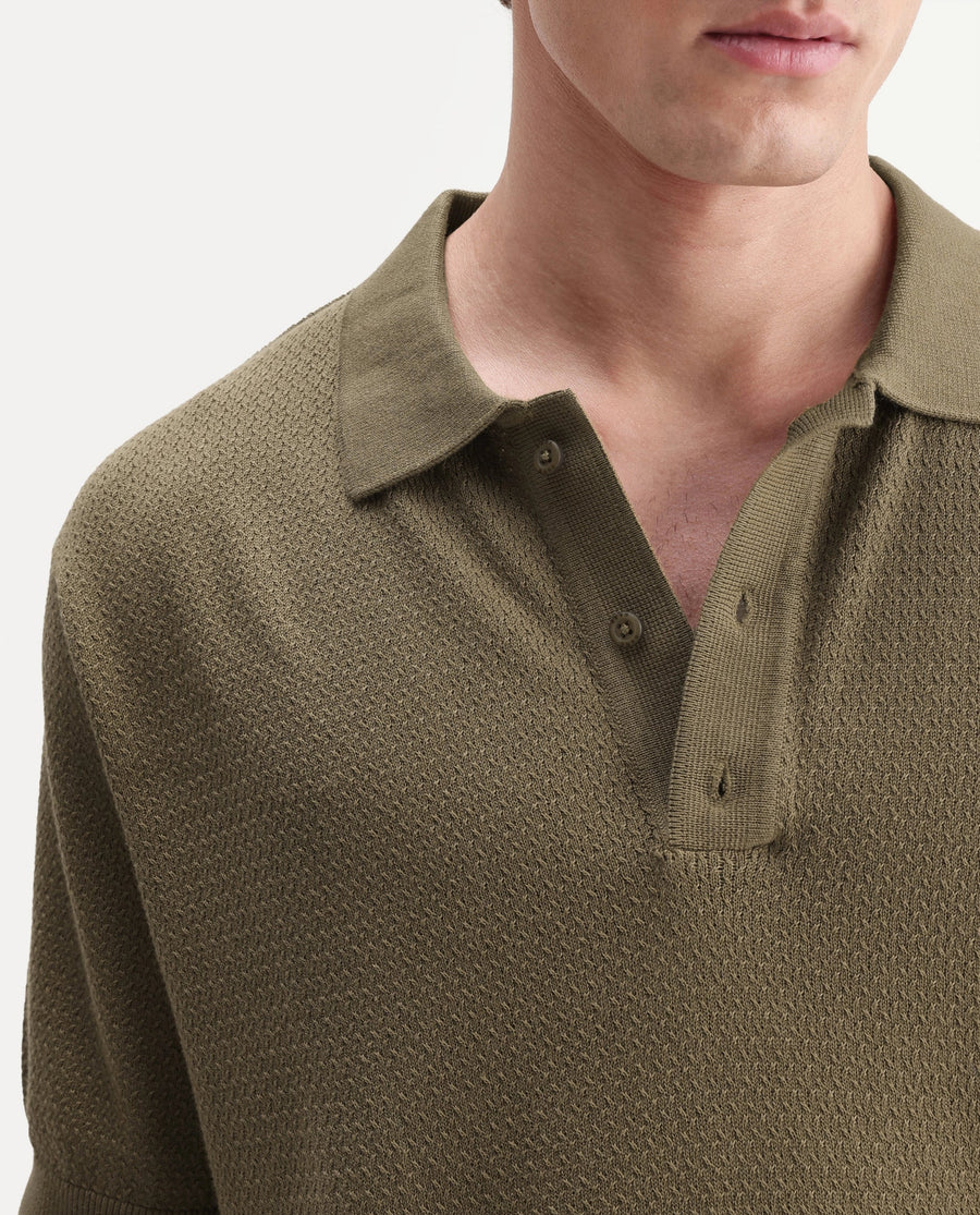 Rare Rabbit Men's Tine Dusky Olive Cotton Regular Short Sleeves Polo Textured Shirt