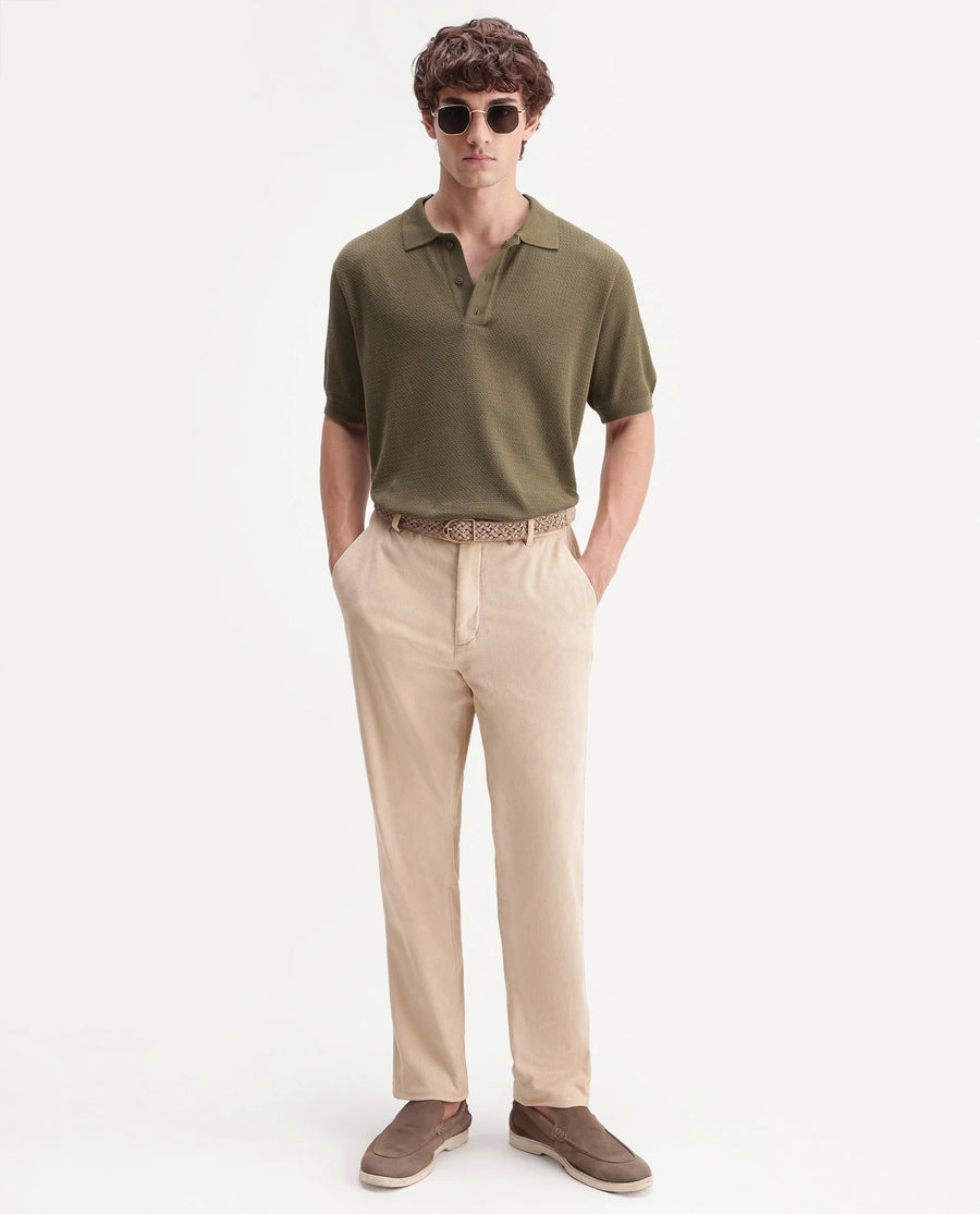 Rare Rabbit Men's Tine Dusky Olive Cotton Regular Short Sleeves Polo Textured Shirt