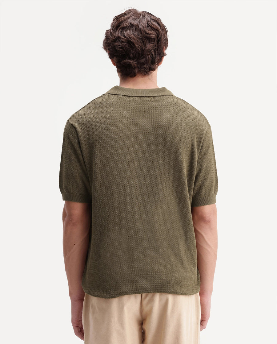 Rare Rabbit Men's Tine Dusky Olive Cotton Regular Short Sleeves Polo Textured Shirt