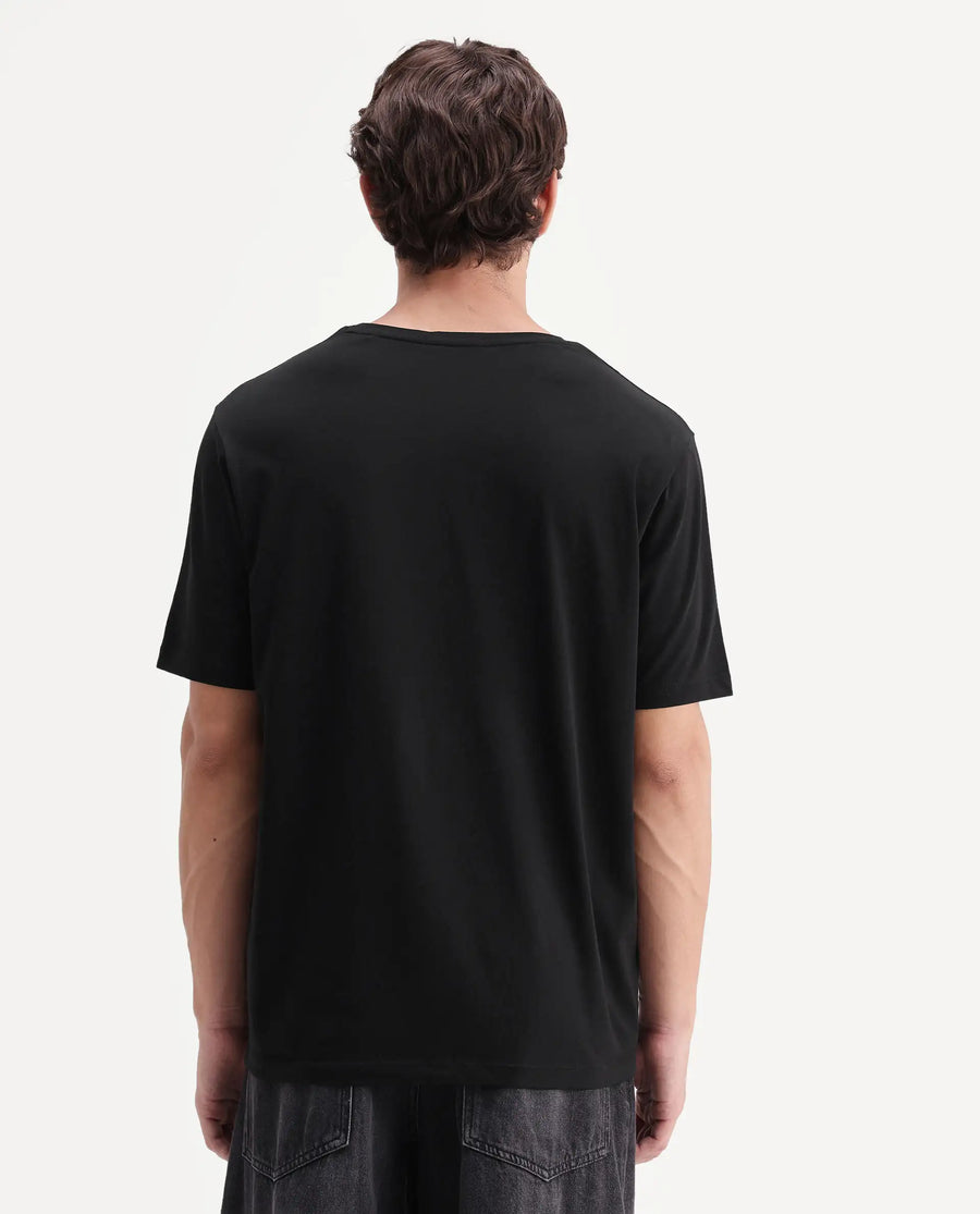 Rare Rabbit Men's Zeko Black Cotton Blend Crew Neck Regular Graphic Print T-Shirt