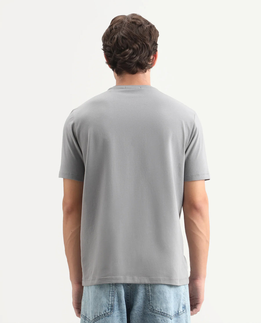 Rare Rabbit Men's Buda Grey Cotton Blend Crew Neck Regular Graphic Print T-Shirt