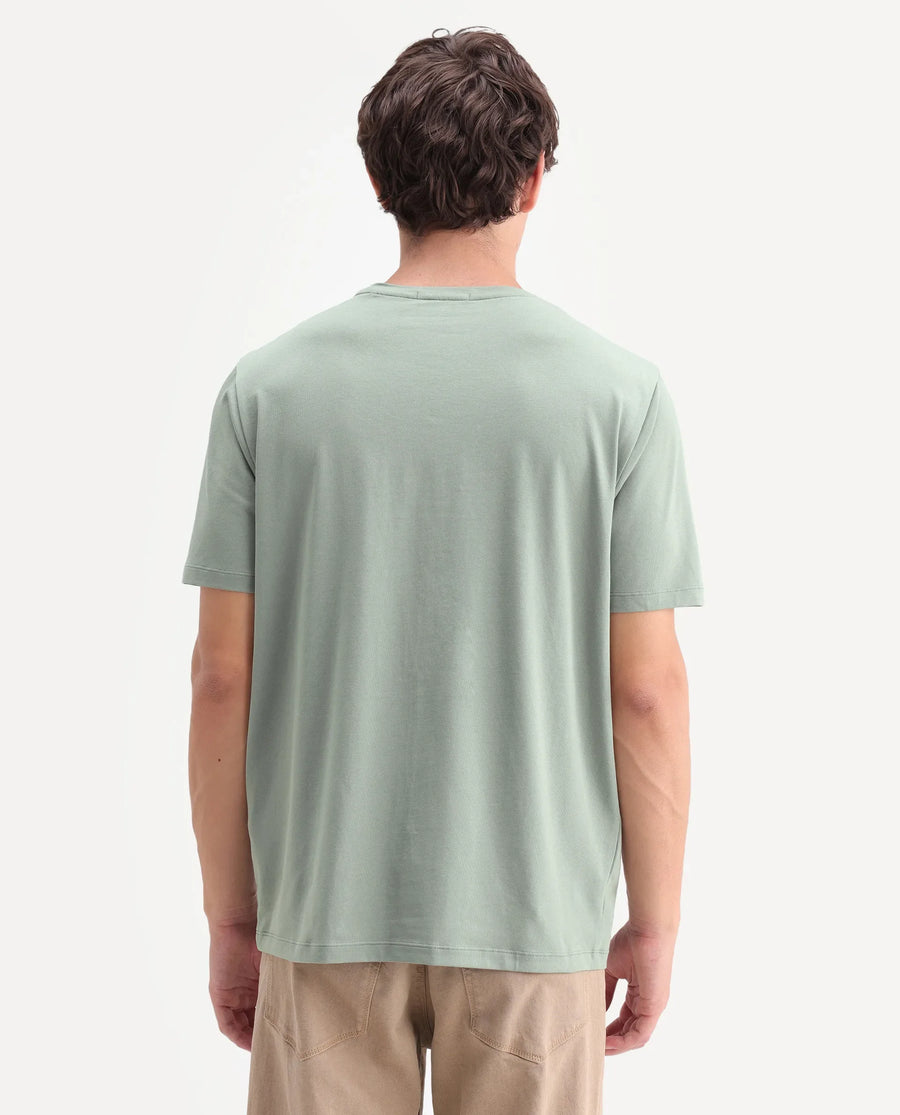 Rare Rabbit Men's Jeh Dusky Green Cotton Blend Crew Neck Regular Graphic Print T-Shirt