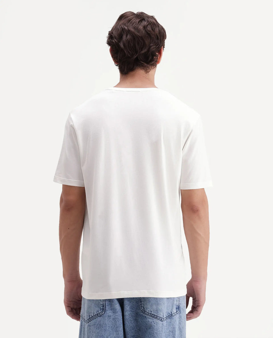 Rare Rabbit Men's Zeko Off White Cotton Blend Crew Neck Regular Graphic Print T-Shirt