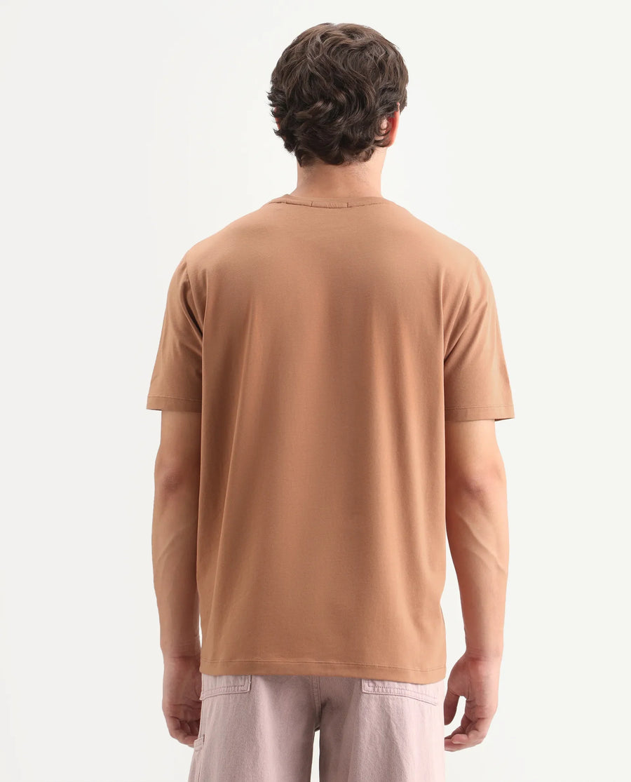 Rare Rabbit Men's Gral Dusky Rust Cotton Blend Crew Neck Regular Graphic Print T-Shirt