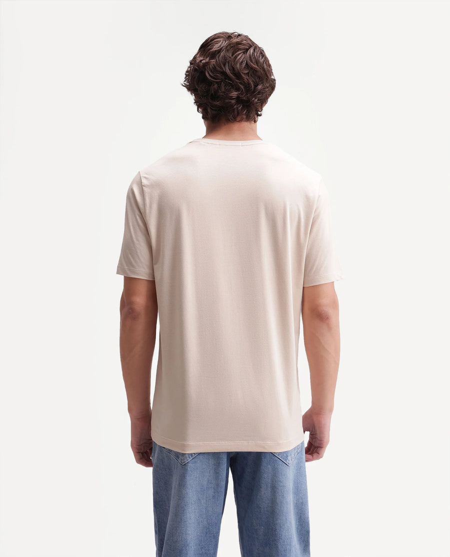 Rare Rabbit Men's Pexo Light Beige Cotton Blend Crew Neck Regular Graphic Print T-Shirt