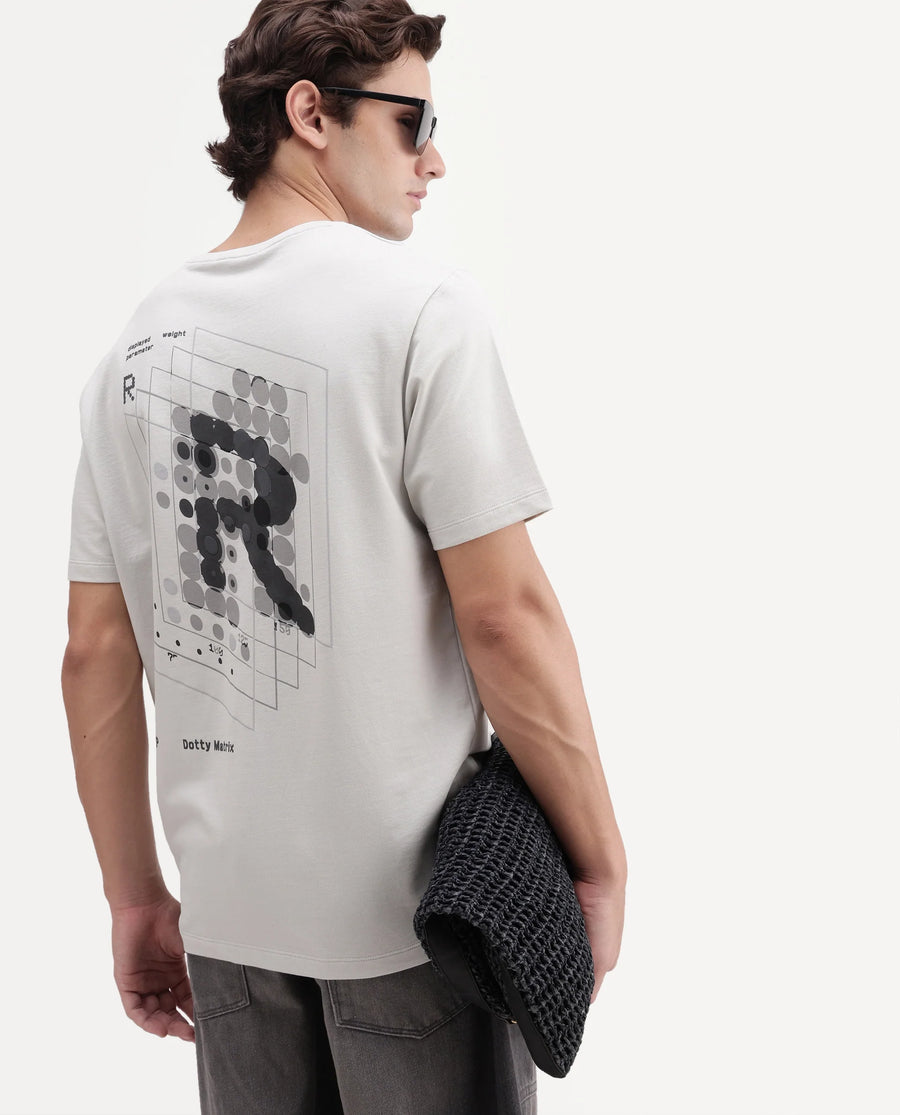 Rare Rabbit Men's Lirett Light Grey Cotton Regular Half Sleeves Graphic Print T-Shirt