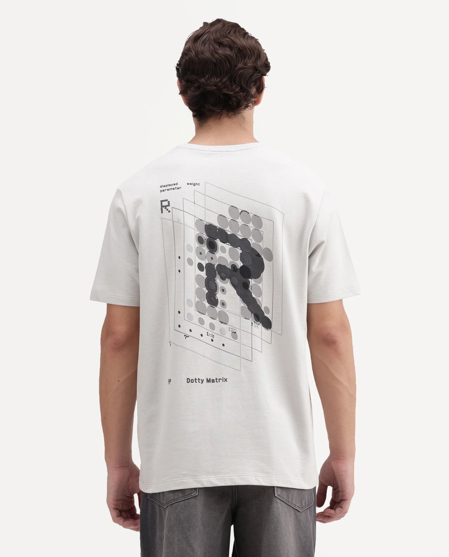 Rare Rabbit Men's Lirett Light Grey Cotton Regular Half Sleeves Graphic Print T-Shirt