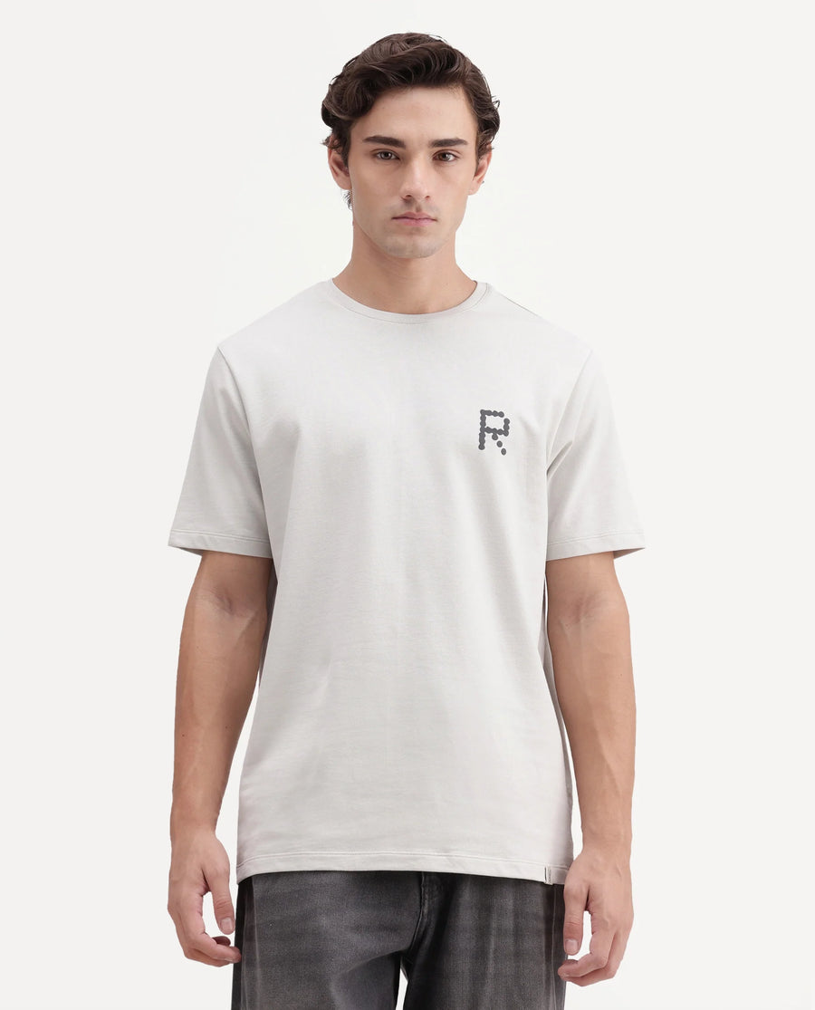 Rare Rabbit Men's Lirett Light Grey Cotton Regular Half Sleeves Graphic Print T-Shirt