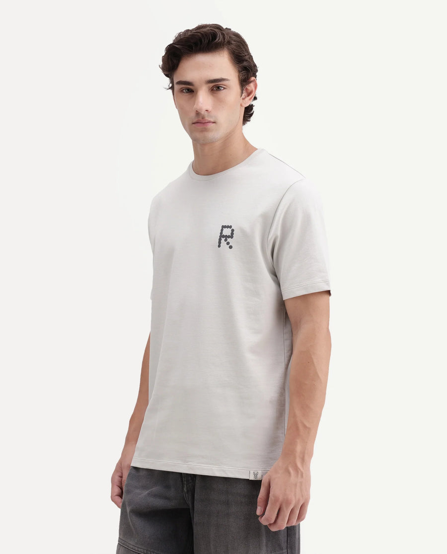 Rare Rabbit Men's Lirett Light Grey Cotton Regular Half Sleeves Graphic Print T-Shirt