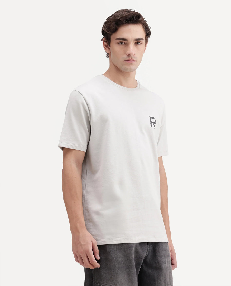 Rare Rabbit Men's Lirett Light Grey Cotton Regular Half Sleeves Graphic Print T-Shirt