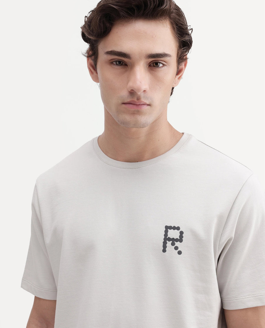 Rare Rabbit Men's Lirett Light Grey Cotton Regular Half Sleeves Graphic Print T-Shirt