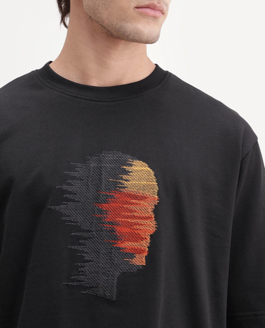 Rare Rabbit Men's Varol Black Cotton Crew Neck Regular Graphic Print T-Shirt