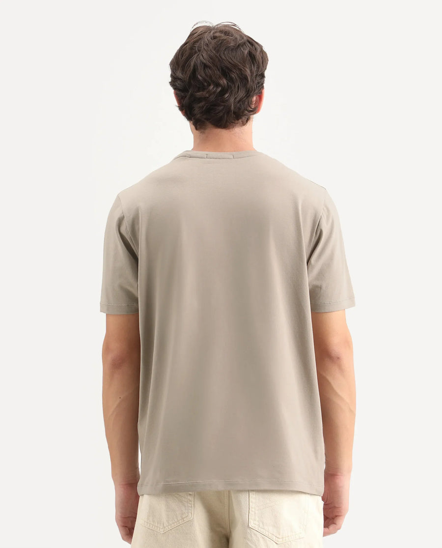 Rare Rabbit Men's Tican Beige Cotton Blend Crew Neck Regular Graphic Print T-Shirt