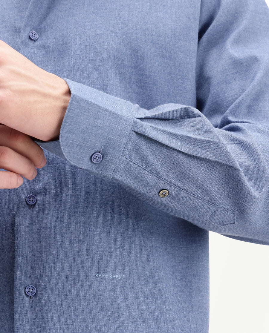 Rare Rabbit Men's Jonar Dusky Blue Polyester Blend Spread Collar Regular Plain Shirt