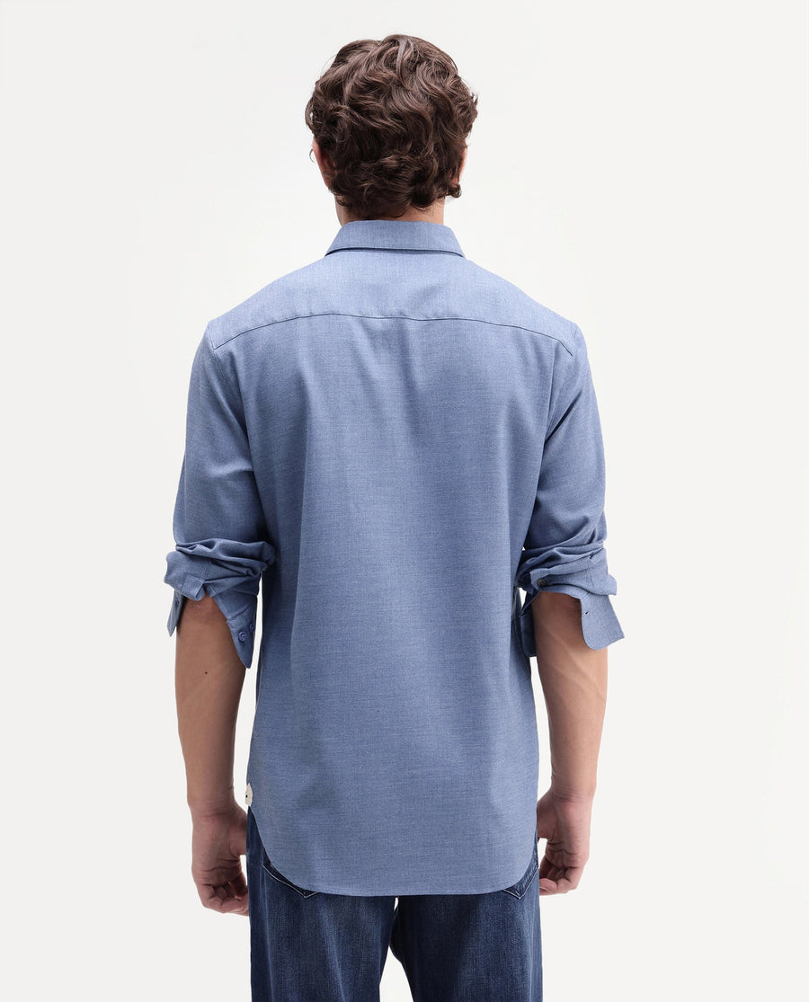 Rare Rabbit Men's Jonar Dusky Blue Polyester Blend Spread Collar Regular Plain Shirt