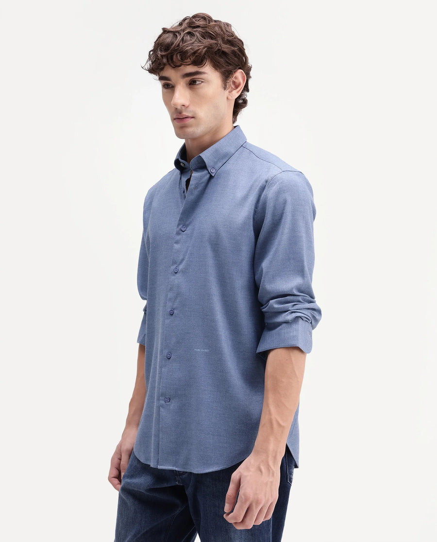 Rare Rabbit Men's Jonar Dusky Blue Polyester Blend Spread Collar Regular Plain Shirt