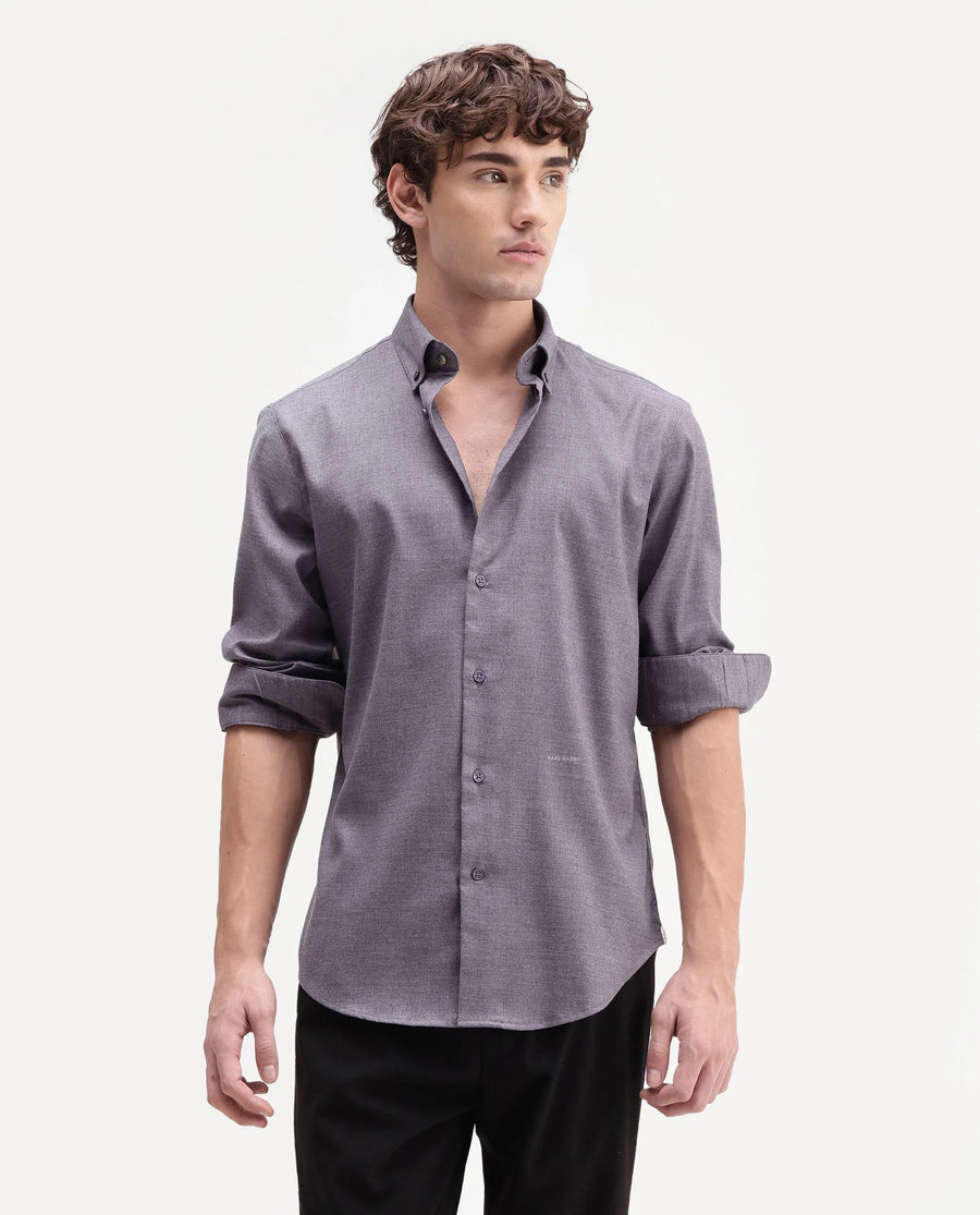 Rare Rabbit Men's Jonar Dusky Purple Polyester Blend Spread Collar Regular Plain Shirt