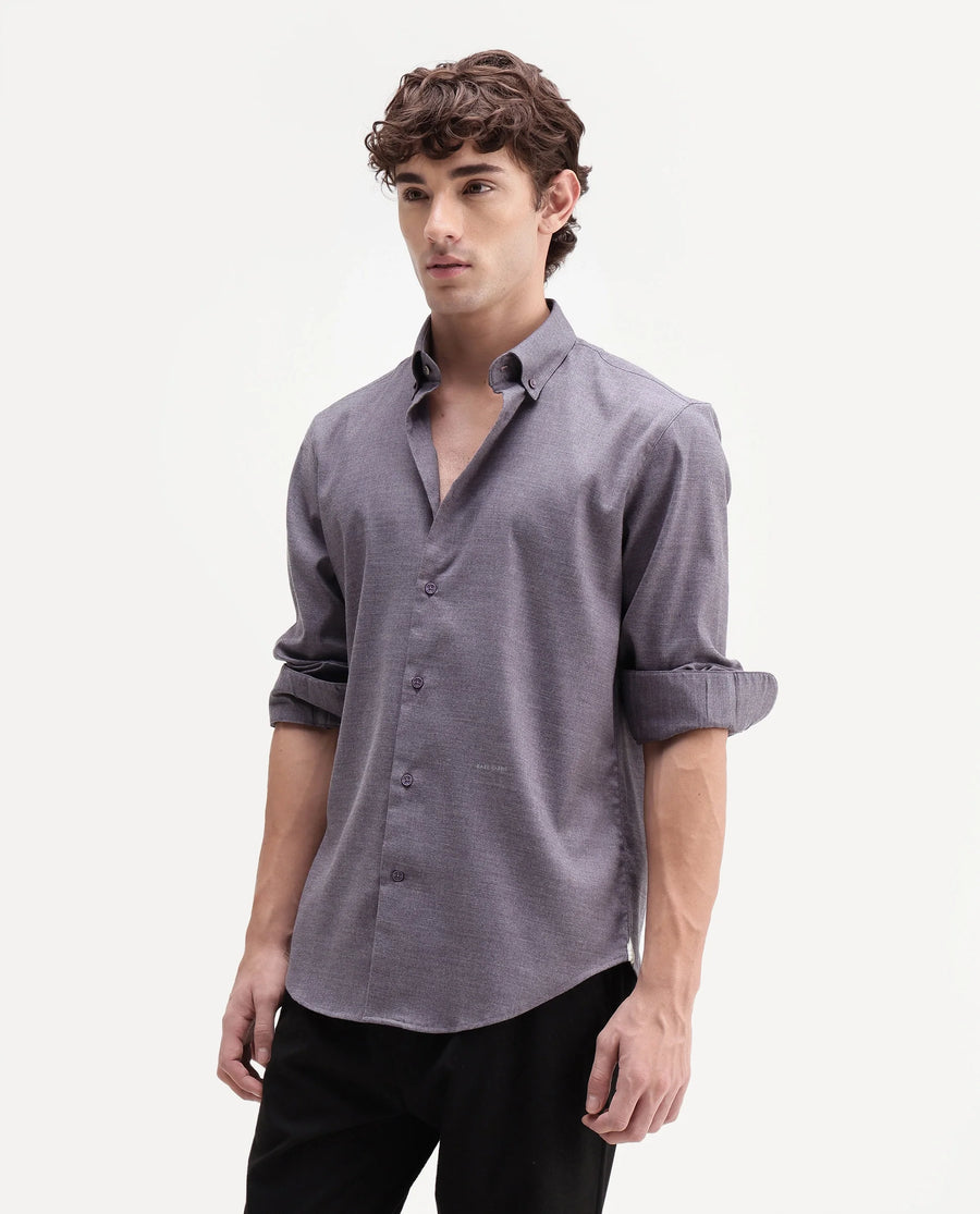 Rare Rabbit Men's Jonar Dusky Purple Polyester Blend Spread Collar Regular Plain Shirt