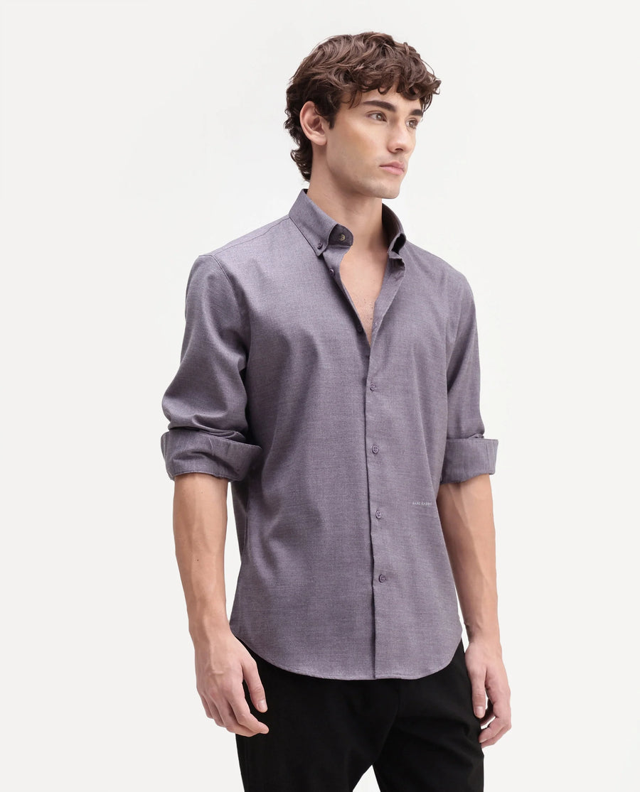 Rare Rabbit Men's Jonar Dusky Purple Polyester Blend Spread Collar Regular Plain Shirt