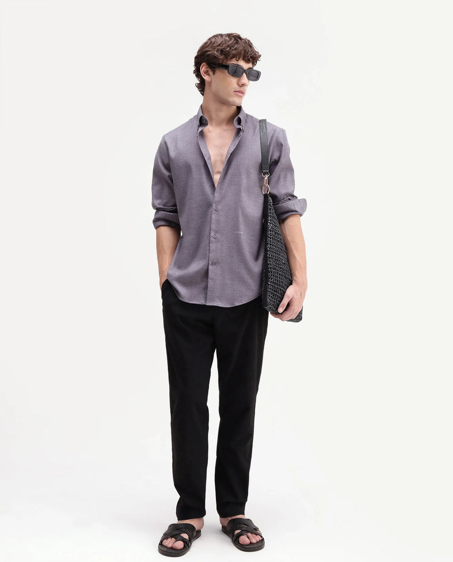 Rare Rabbit Men's Jonar Dusky Purple Polyester Blend Spread Collar Regular Plain Shirt