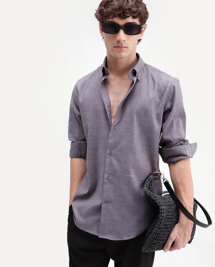 Rare Rabbit Men's Jonar Dusky Purple Polyester Blend Spread Collar Regular Plain Shirt