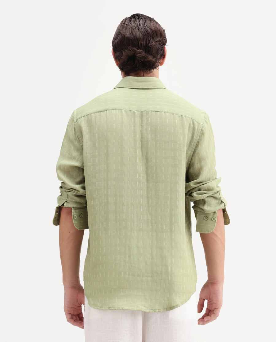 Rare Rabbit Men's Beno Dusky Green Cotton Regular Long Sleeve Striped Shirt