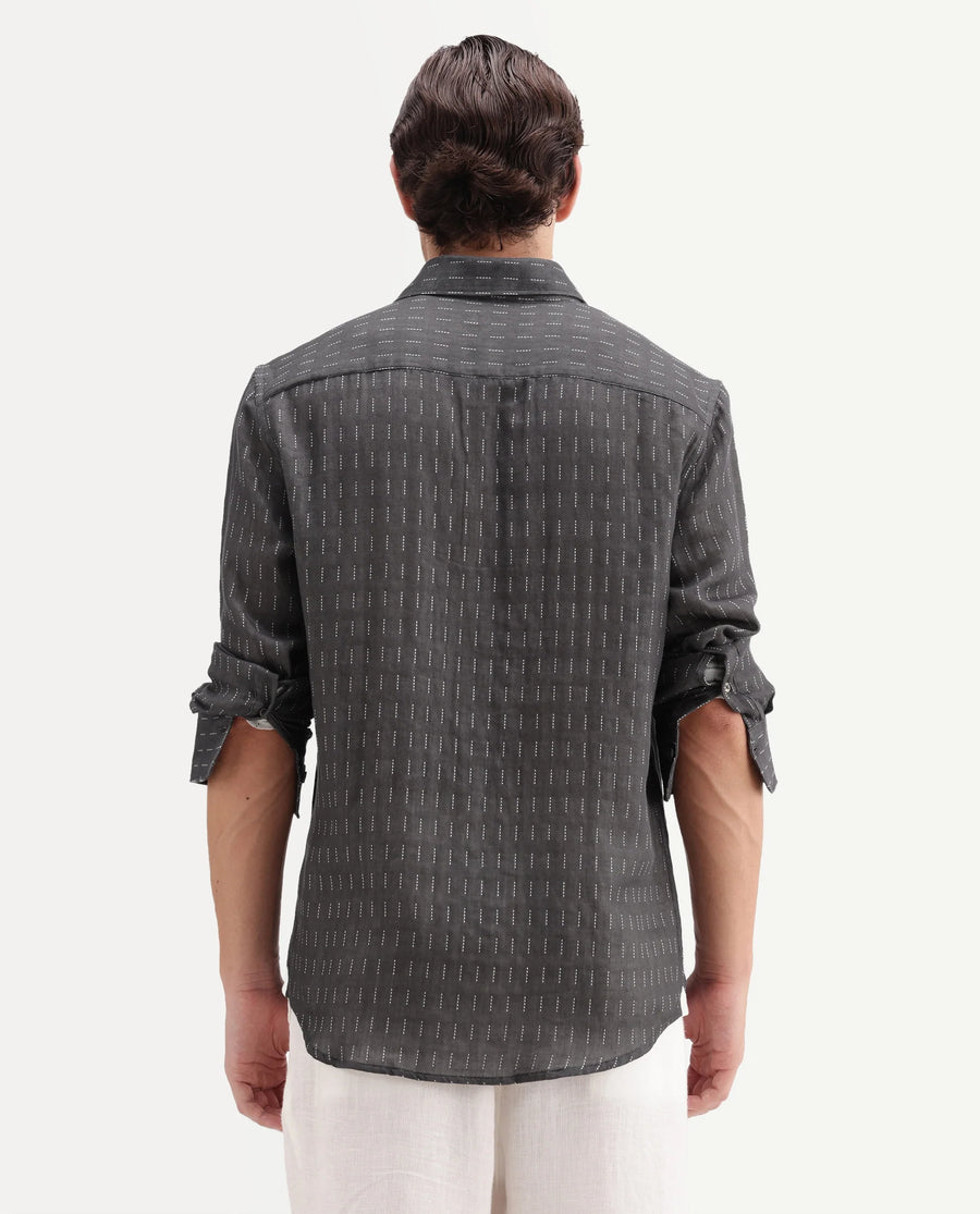 Rare Rabbit Men's Beno Dark Grey Cotton Regular Long Sleeve Striped Shirt